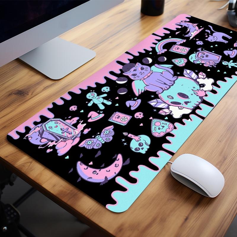 Kawaii Gothic Ouija Design Mouse Pad, 1 Count Large Gaming Mouse Pad, Office Cute Desk Accessories, Non-slip Rubber Base Stitched Edge Desk Pad for Home Office Game