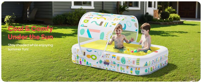 QPAU Kiddie Pool – 65" x 39" Inflatable Pool for Kids & Toddlers, Ball Pit & Baby Pool with Soft Cushioned Floor, Canopy for Sun Protection, Durable Outdoor Play Toys for Backyard & Indoor Use holder Portable Fun Outdoorfun