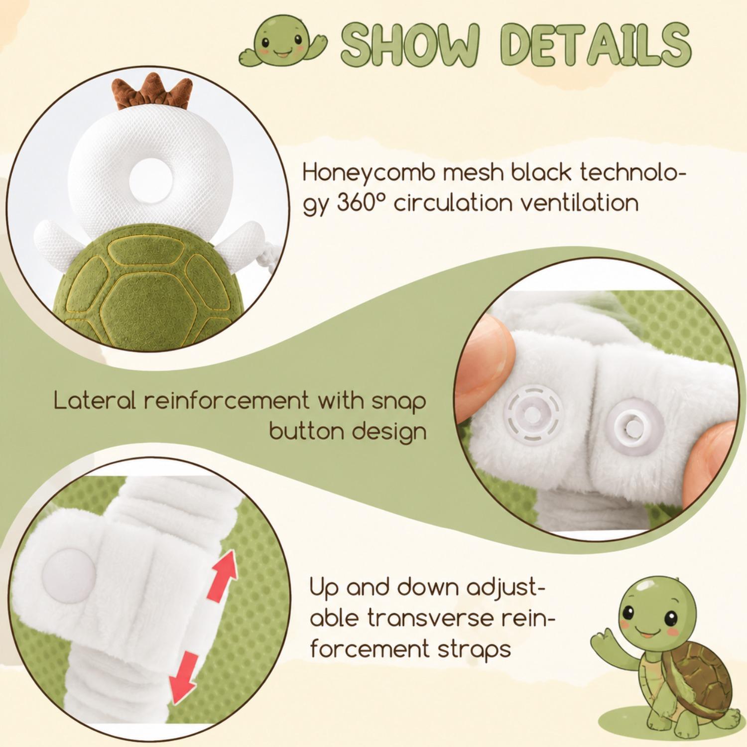 1pc Turtle Anti-Collision Backpack, Outdoor and Home Educational Protective Gear, Cute Turtle Backpack with Cross Strap, Breathable Summer Anti-Fall Pad for Early Education Materials for Walking Practice