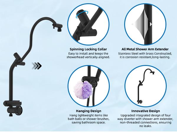 Hibbent Upgraded cUPC Certified 5-spray 13'' Shower Head for Easy Reach, High Pressure Rainfall Showerhead Combo with 10-mode Handheld Spray, 12'' Extension Arm, 4-way Diverter, 71'' Hose, Showerhead Holder, Black