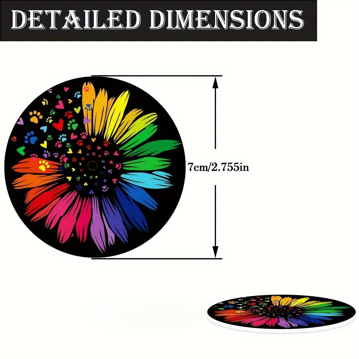 [Car Cup Coaster] 2pcs Colorful Sunflower Pattern Car Coaster, 2.755-inch Round Decorative Car Coaster, Home And Car Water Cup Mat, Beverage Mat, Men'S And Women'S Car Interior Accessories, Colorful Heart And Dog Claw Print Decorative Coaster