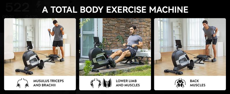 Pooboo Foldable Home Rowing Machine Adjustable Resistance Rowing Machine Indoor Exercise Rower with Combination Strength Exercise & LCD Monitor, Compact Saving Family Space