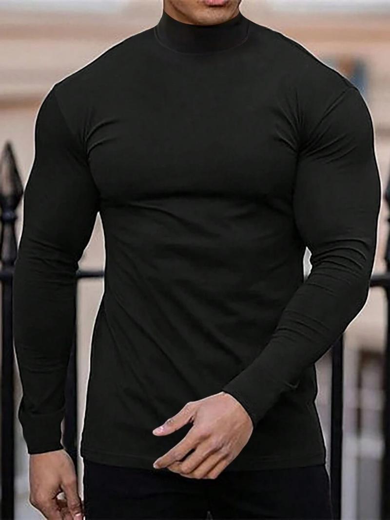 3pcs Men's Solid Color Casual Turtleneck Long Sleeve T-Shirt, Mens Fall And Winter Base Shirt, Men's Spring High Neck Shirt, Men's Summer Half High Neck Shirt, Men'S Casual Top Jacket, Suitable For All Seasons Of Casual Items 3pcs Men's Solid Color Casual Turtleneck Long Sleeve T-Shirt, Mens Fall And Winter Base Shirt, Men's Spring High Neck Shirt, Men's Summer Half High Neck Shirt, Men'S Casual Top Jacket, Suitable For All Seasons Of Casual Items