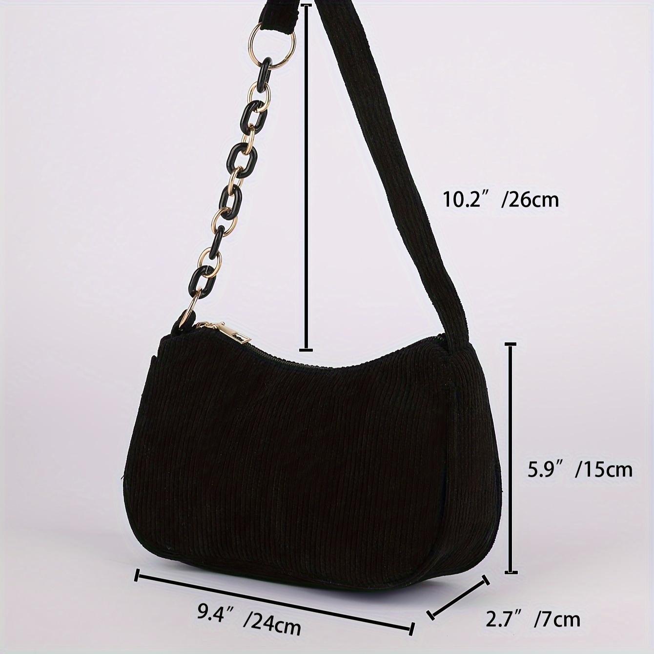 Vintage Corduroy Crossbody Bag, Stylish Chain Side Purse, Women'S Basic Handbag Featuring a Zipper, Crossbody Bags For Women, Handbags For Women