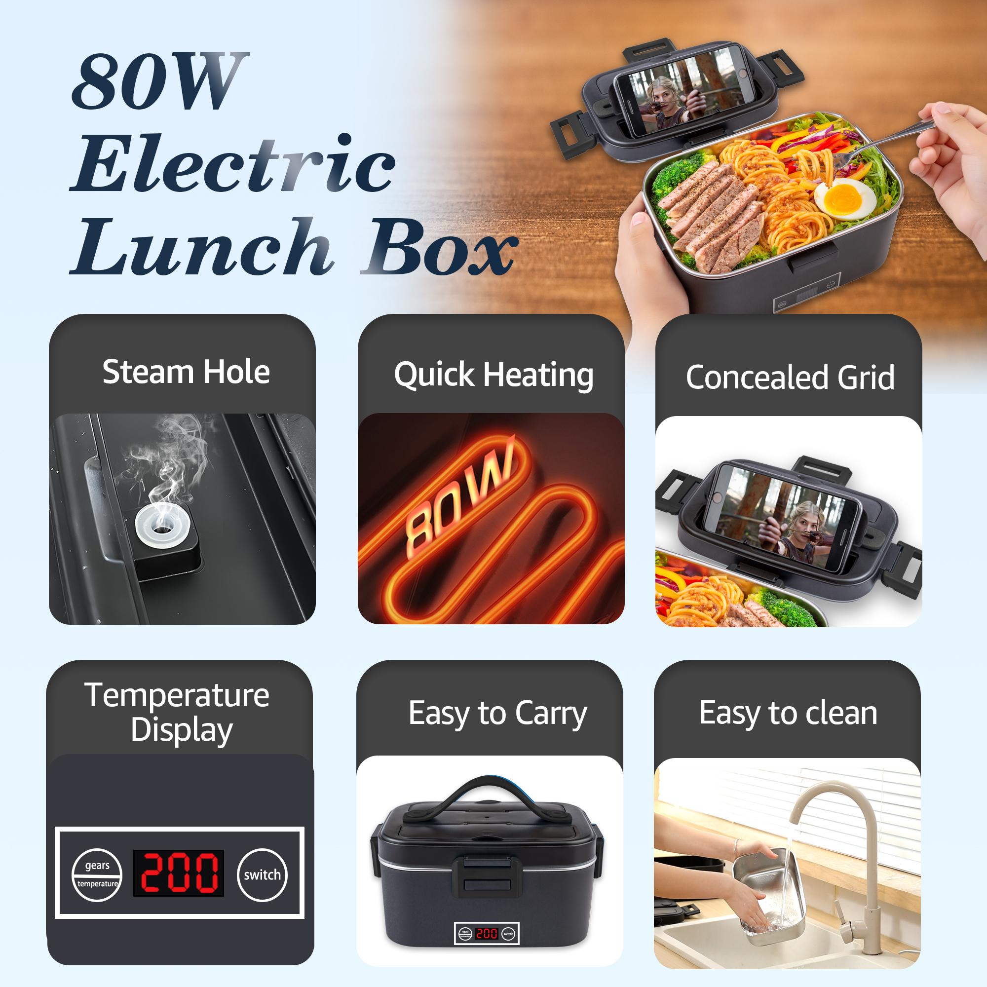 Nifogo Electric Lunch Box, 80W Food Heater 1,8L for Adults Portable Food Heater with Tableware and Lunch Bag, Car & Home Portable Electronic Food Heater for Home Office Travel