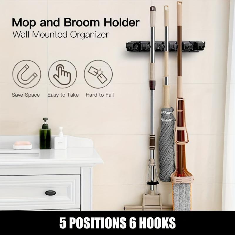 Wall Mounted Storage Rack, Multifunctional Storage Rack with 5 Slots & 6 Hooks, Space Saving Storage Organizer for Bathroom, Kitchen, Laundry Room Bathroom Organizers, Bathroom Organizing Accessories