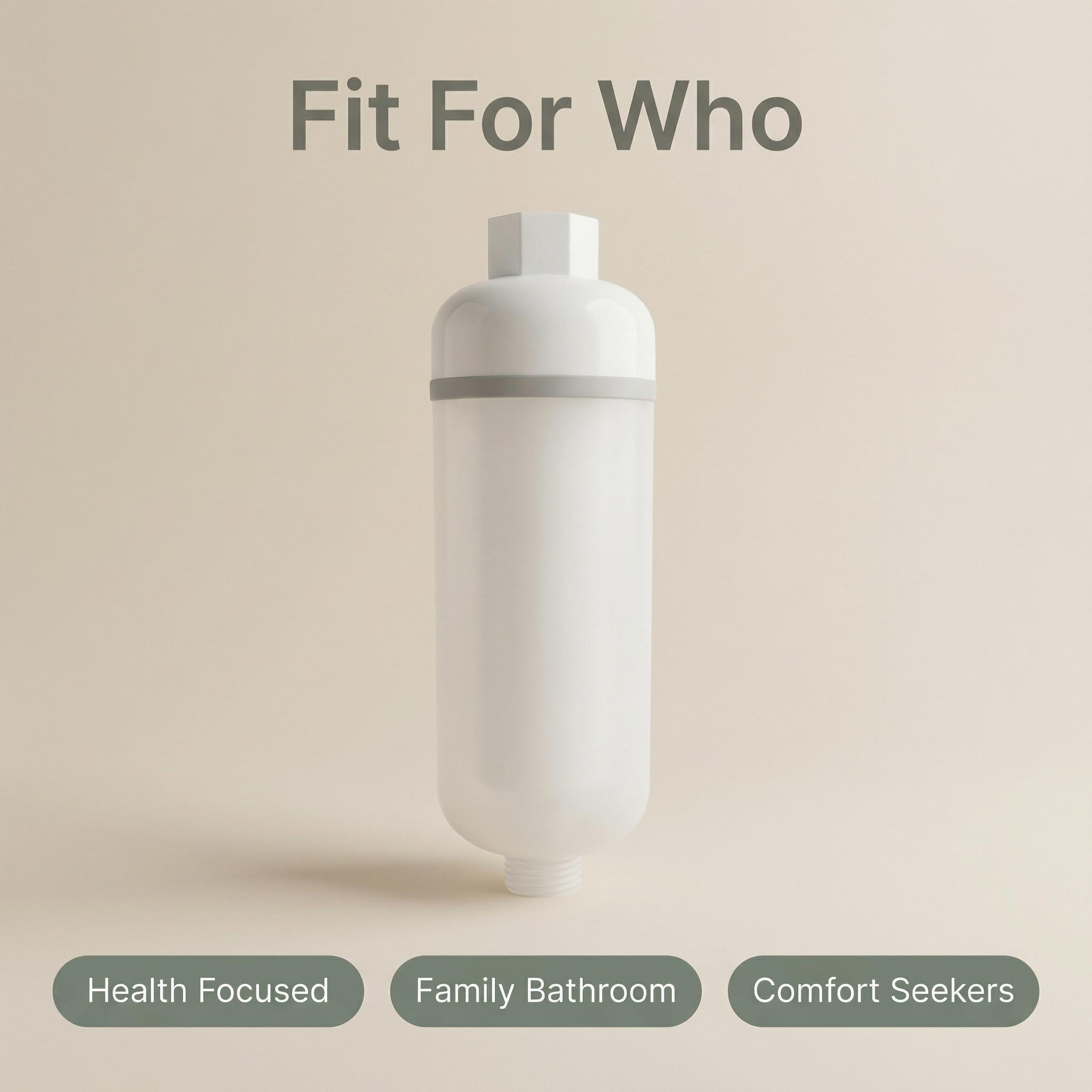 Universal Shower Filter for Clean Water, Disposable Multi-Layer Cartridge, Reduces Chlorine & Impurities, Soft Skin & Shiny Hair, Easy Install, Compact