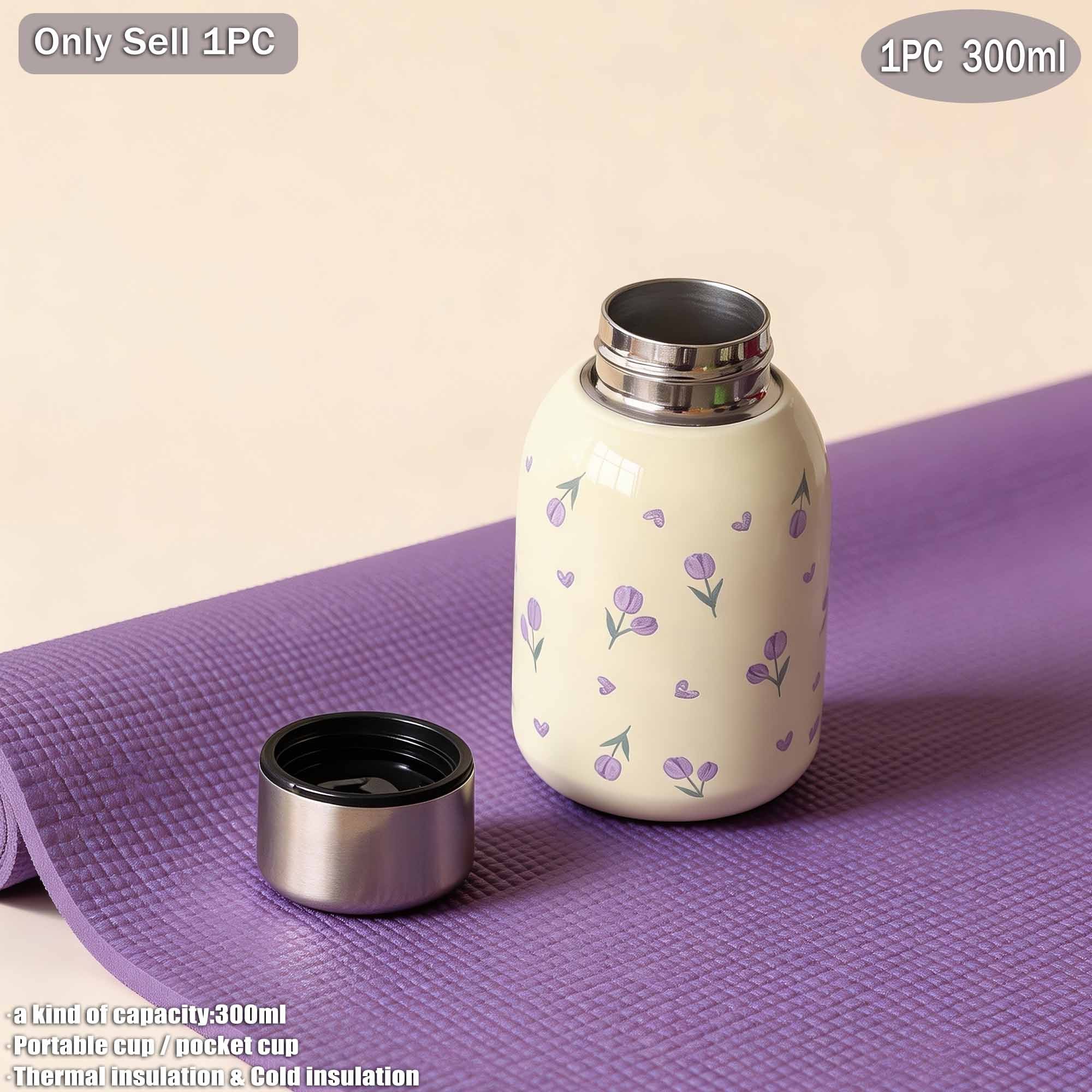 300ML Tulip Theme Dual-Layer Stainless Steel Insulated Cup, Pocket Cup, Travel Mug, Outdoor Water Bottle, Gift for All Occasions