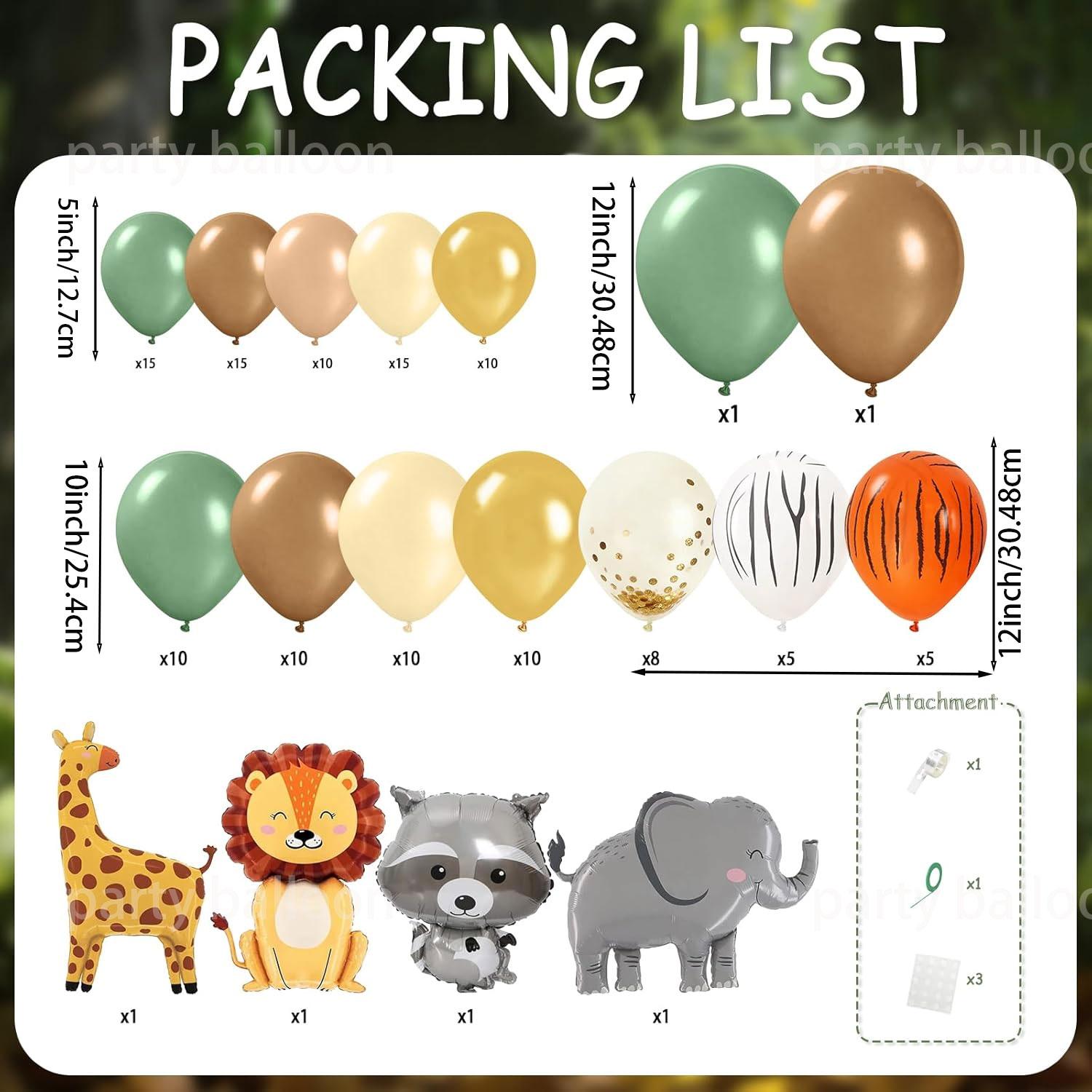 134pcs Tropical Jungle Animal Birthday Party Balloon Decor Set, Giraffe Lion Elephant Balloons, Zebra Pattern Latex Balloons, Outdoor Events