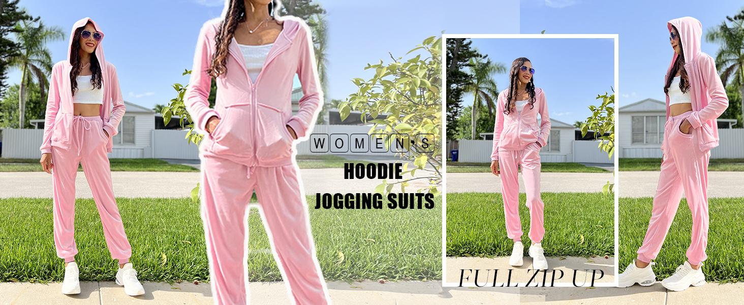 Womens Casual Velour Tracksuit Set Full Zipper Hoodie Workout Pants Velvet Sweatsuit Jogging Suits XS-XXL