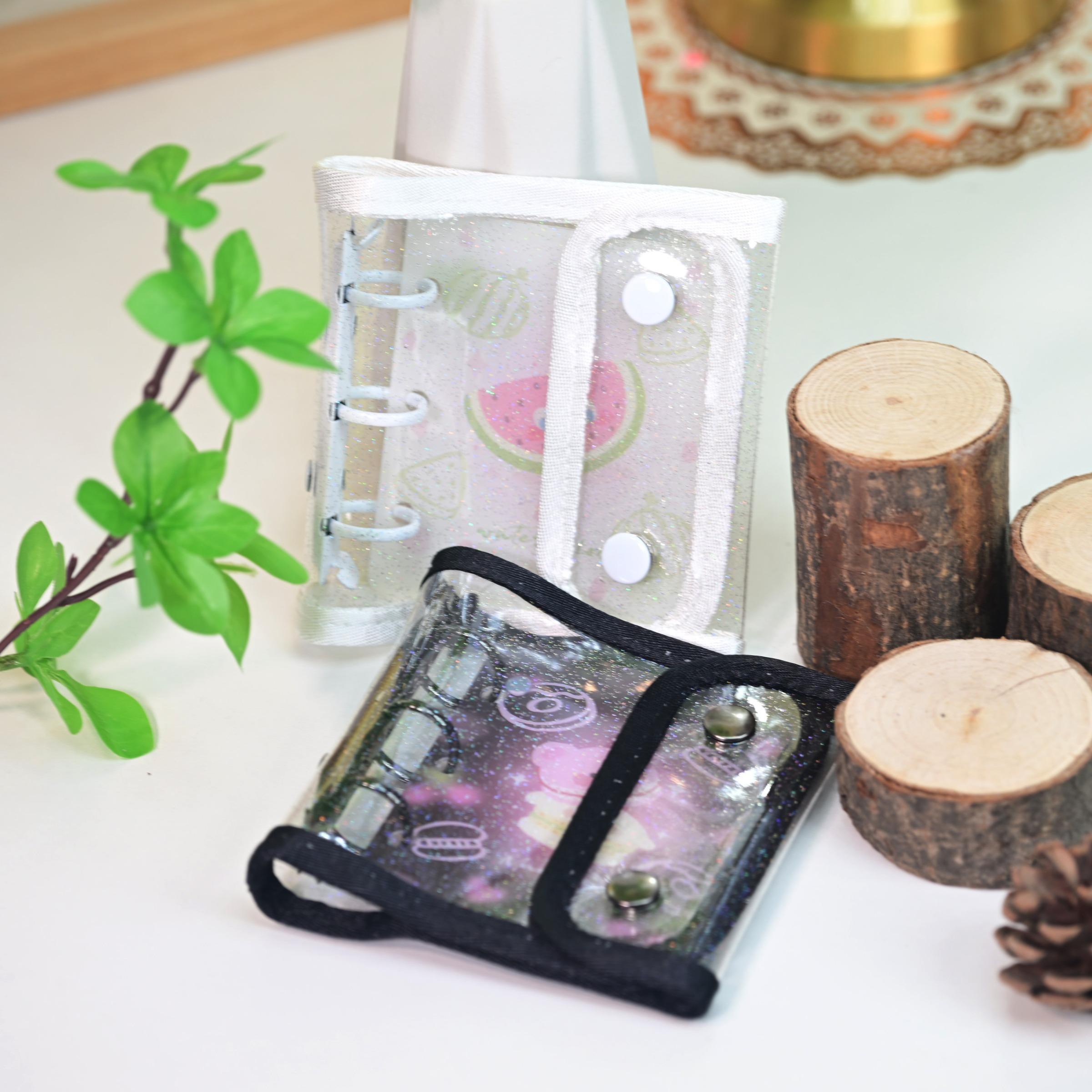 Mini Three-Hole Bound Photo Album Set, Dual Button Macaron Series Binder Cover + 10 Laser Star Single-Cell Two-Sided Pockets