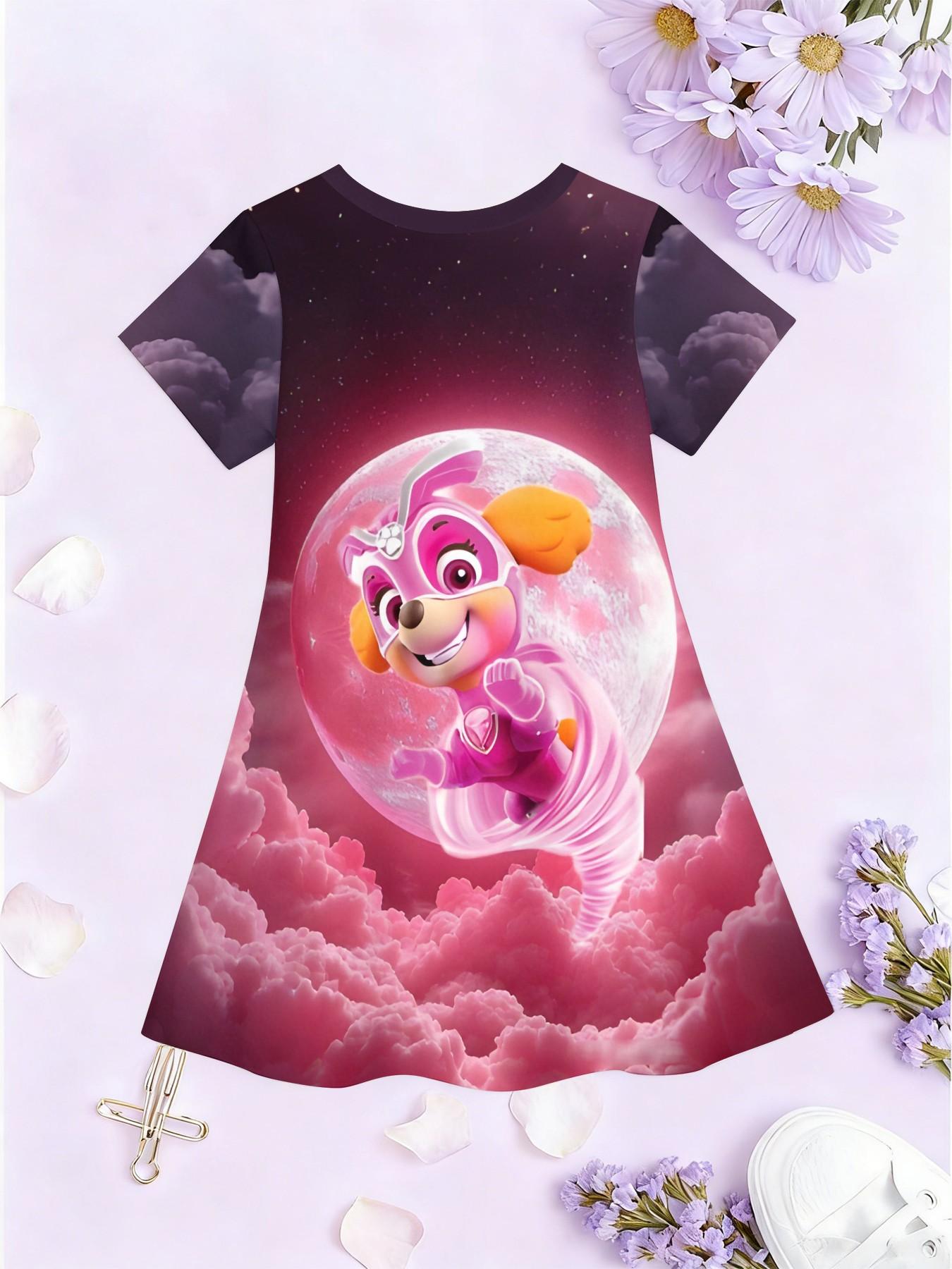Paw Patrol Superhero Kids Dress, Dreamy Starry Print, Fashion Outdoor Wear, Birthday Gift, Holiday Gift, Casual Fitted Dress