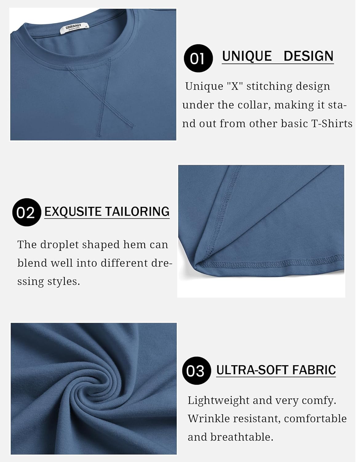 COOFANDY Mens Cotton T-Shirt Crew Neck Long Sleeve Tee Shirts Hipster Hip Hop Longline Casual Tops Gym Muscle Shirts