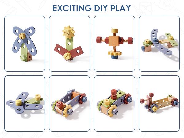 ROBUD Wooden Workbench Toddler Toy, Gift for Girl & Boy Wooden Play Tool, Toddler Pretend Play Creative Building Set, Construction Workshop Toy boys