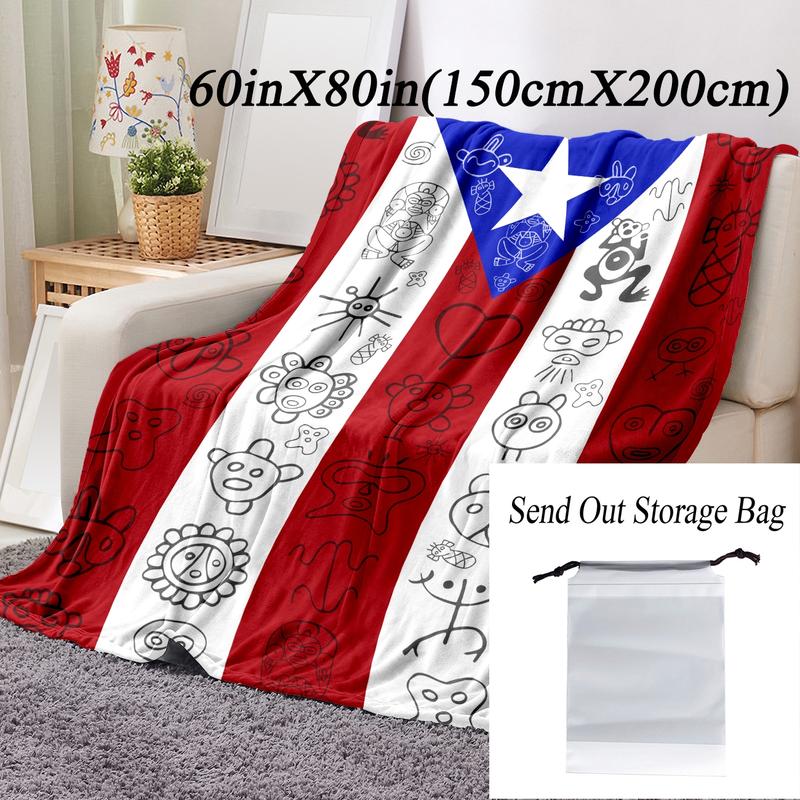 Puerto Rican Flag Flannel Blanket, Soft Warm Fleece Throw for Sofa, Bed, Travel and Office, Lightweight Comfortable Home Decor Gift