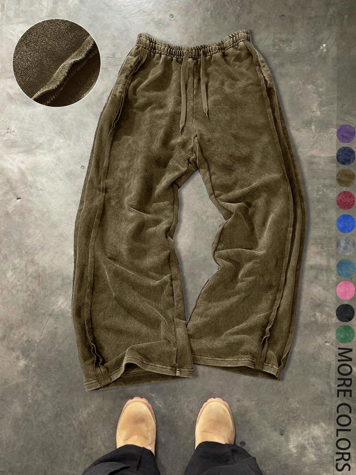 Men's Streetwear Cotton Joggers, Loose Fit Elastic Waist Plain Knit Pants, Washed Fabric with Vintage Details, Casual Fashion for Daily Wear