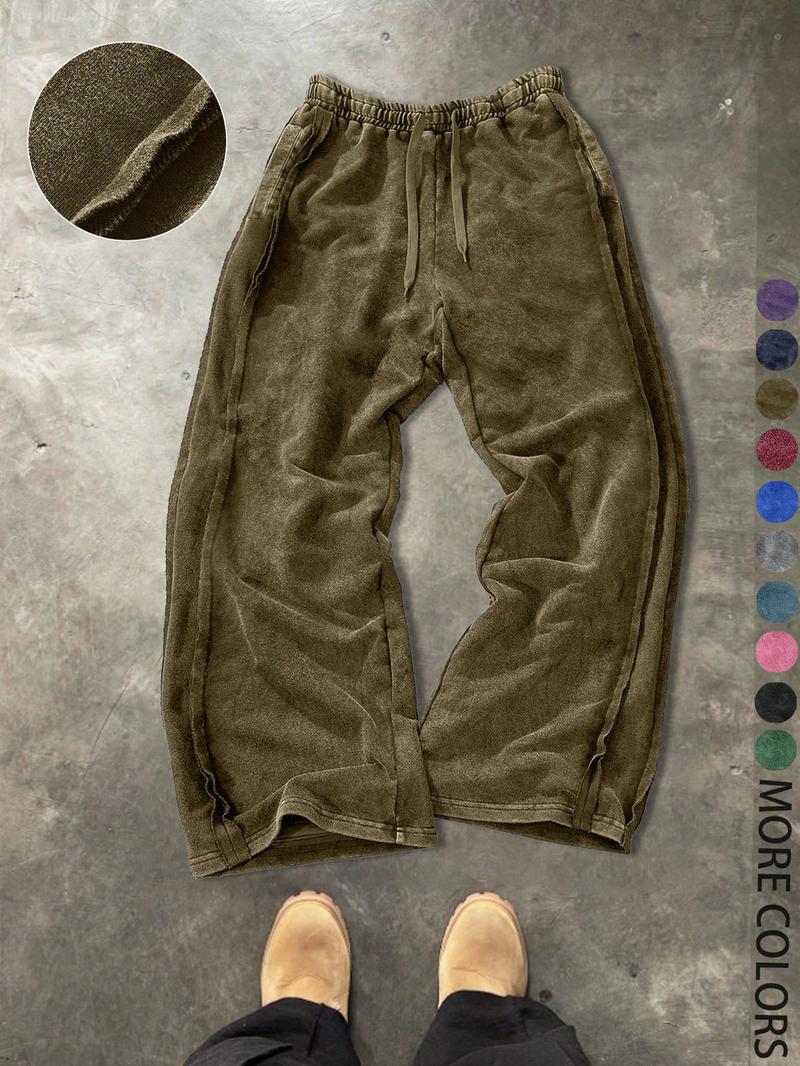 Men's Streetwear Cotton Joggers, Loose Fit Elastic Waist Knit Pants, Washed Fabric with Vintage Details, Casual Fashion for Daily Wear