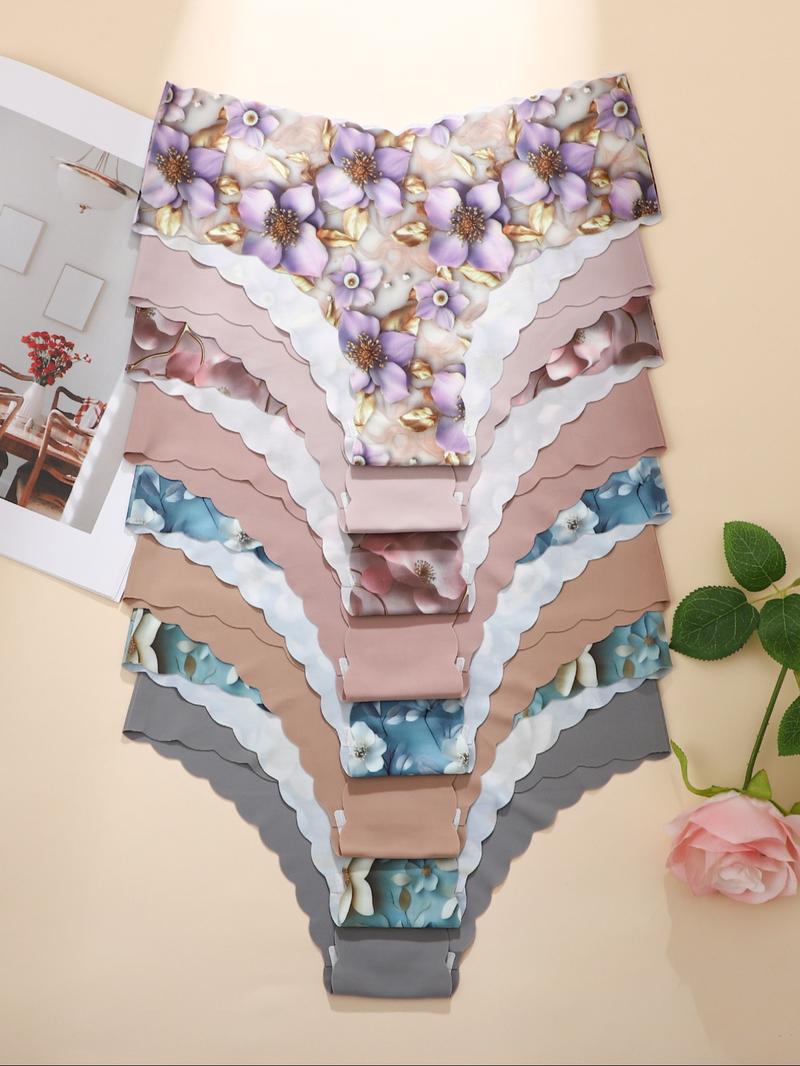 Women's Underwear Set, Leopard & Floral Patterns, Comfortable Seamless Design, Fitted Triangle Panties, Plain Panty, All Season Wear, Casual Style