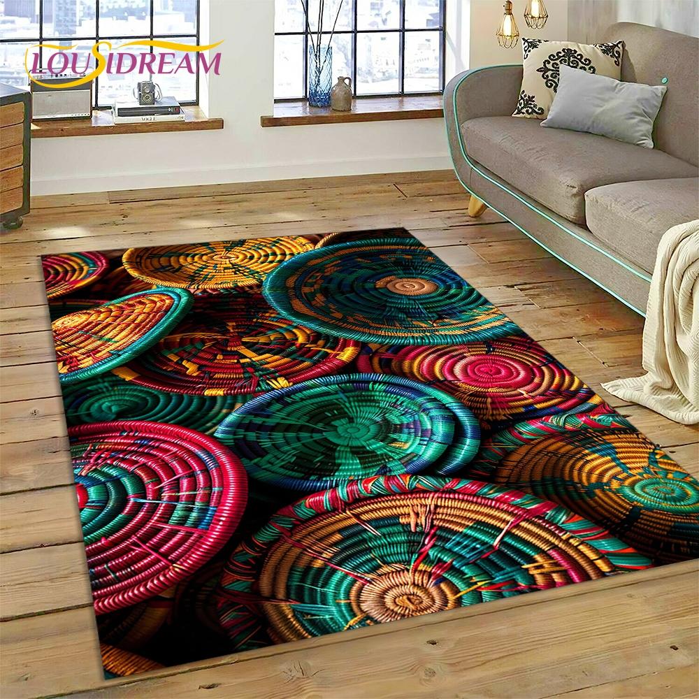 Colorful Crochet Mandala Flannel Area Rug - Boho Ethnic Woven Pattern Print Soft Mat for Living Room, Non-Slip Bohemian Home Decor #BohoMandalaRug #ColorfulCrochetMat #EthnicHomeDecor #2DWovenCarpet #NonSlipFlannelRug