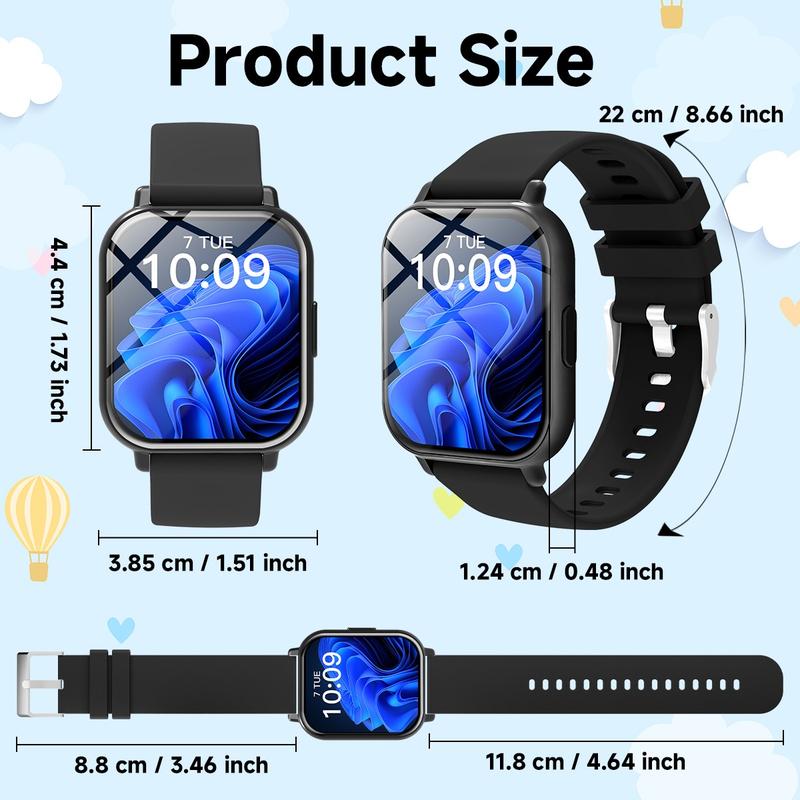 SIMSONLAB Low Power Smart Watch, Fitness Tracker Watch for Kids, Water Reminder, Sitting Reminder, Wireless Calls, Message Alerts, Clock, Weather Display, Music Control, Multi-Functional New Year Gift Suitable For All Ages