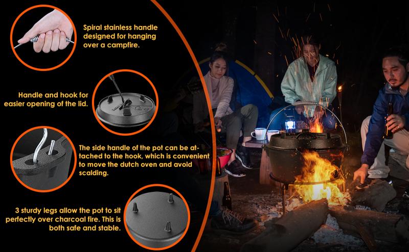 Cast Iron Dutch Oven with Lid,  13.2/8.5/7.8/5 Quart Dutch Oven Pot, Featuring Lid Lifter Handle & Stand, Plus Dual-Function Lid Griddle for Versatile Home Cooking, BBQ, and Baking, Black