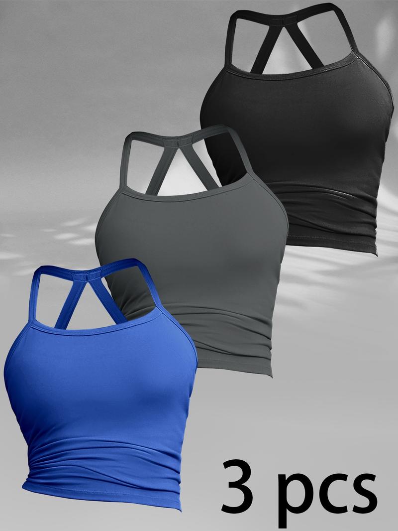 3-Pack Women's Cross Back Long Stretch Sports Bra with Built in Non-Removable Pads for Gym Wear