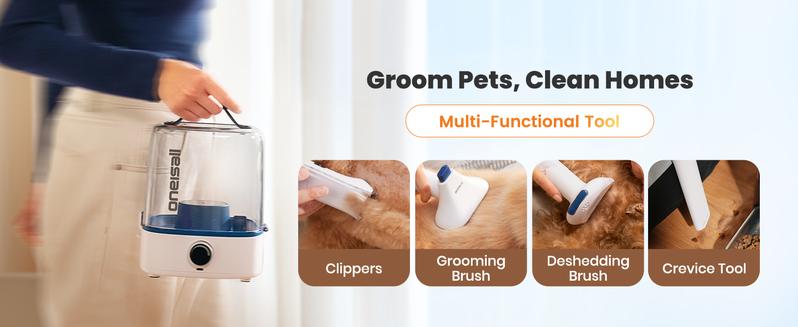 oneisall Cordless Pet Grooming Vacuum Kit,Dog Grooming Kit with 5100mAh & 11-in-1 Pet Tools, 3L Dust Cup, Low Noise for Shedding & Grooming and Suitable for Home/Car Cleaning,Comfy L1