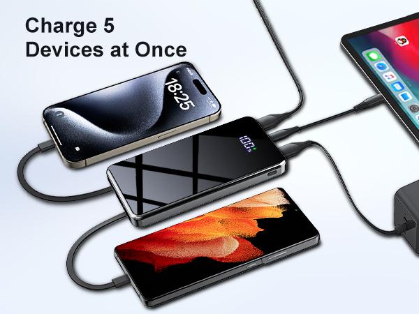 Portable Charger Power Bank - 15000mAh Battery Pack Portable Phone Charger with Built in Cables 22.5W Fast Charging Powerbank Compatible with iPhone Android Samsung Phone, Travel Camping Essential