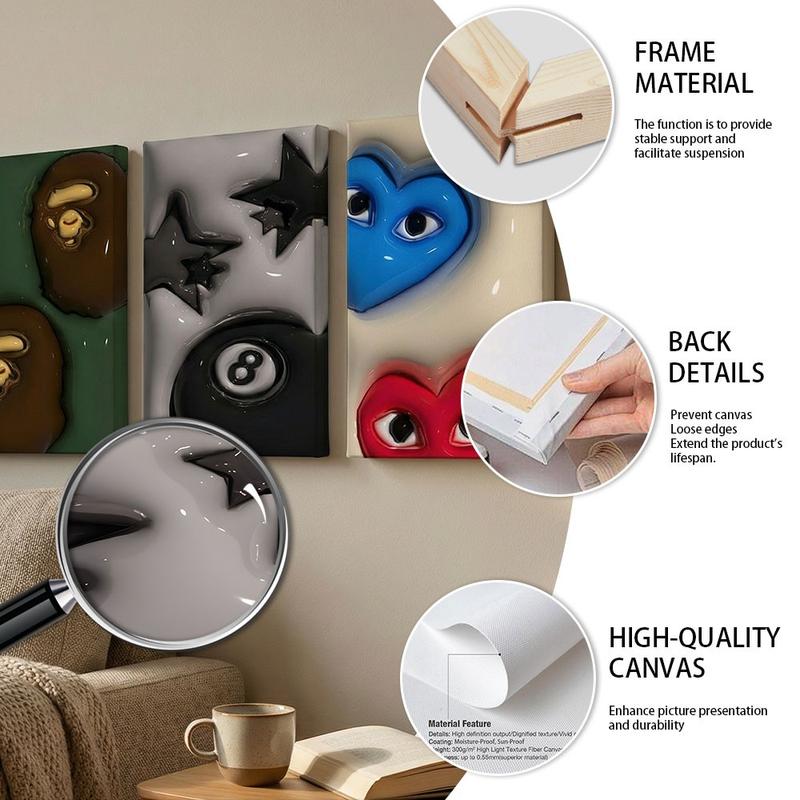 Three-Piece Hypebeast Framed Art Set, Modern Urban Fashion Wall Poster Decor for Living Room, Office and Bathroom