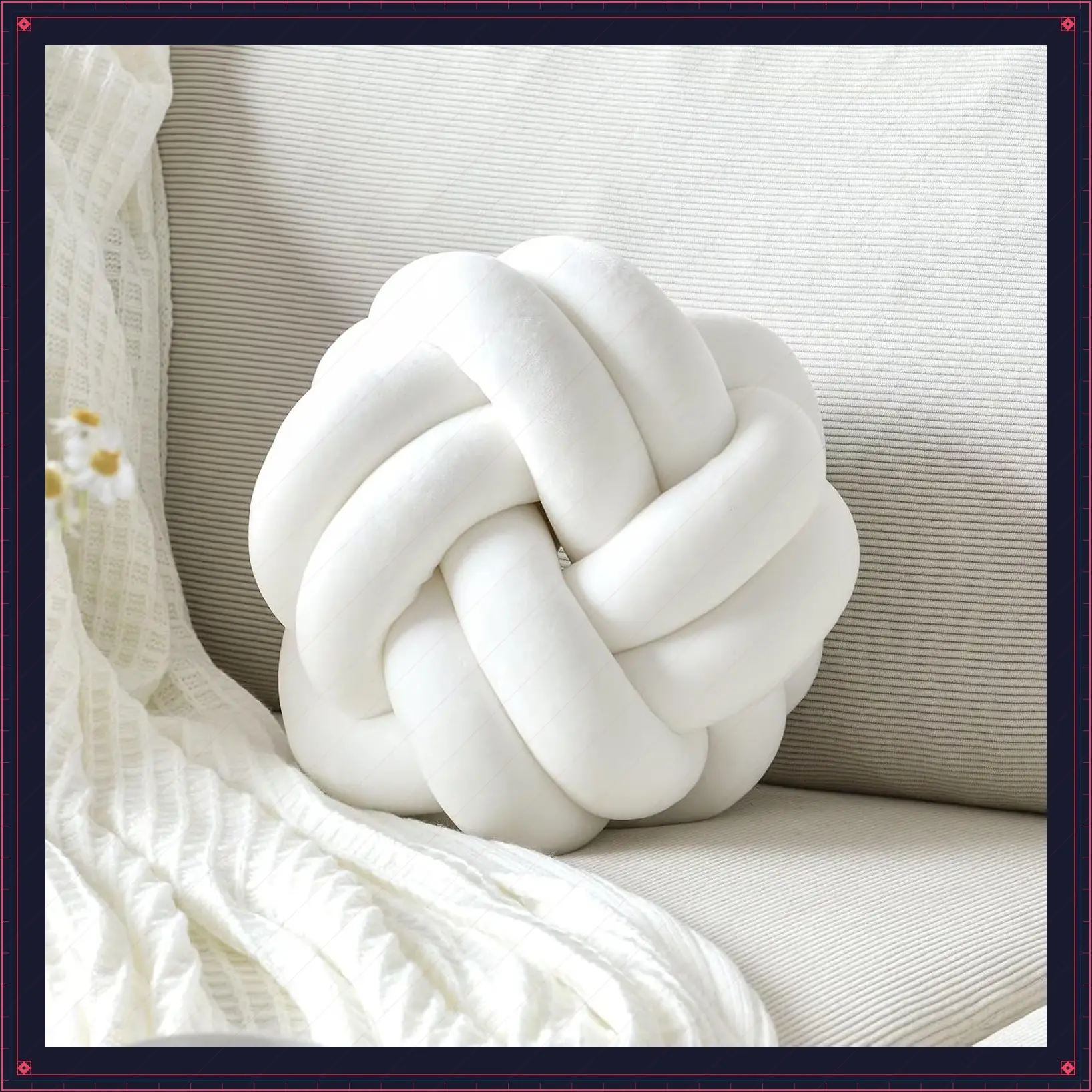 Knot Pillow Ball, Soft Home Decorative Throw Pillows Cushion, Round Changeability Knotted Pillows, Modern Home Handmade Cushions for Bedroom, Sofa, Couch (8 Inch, White)Gift