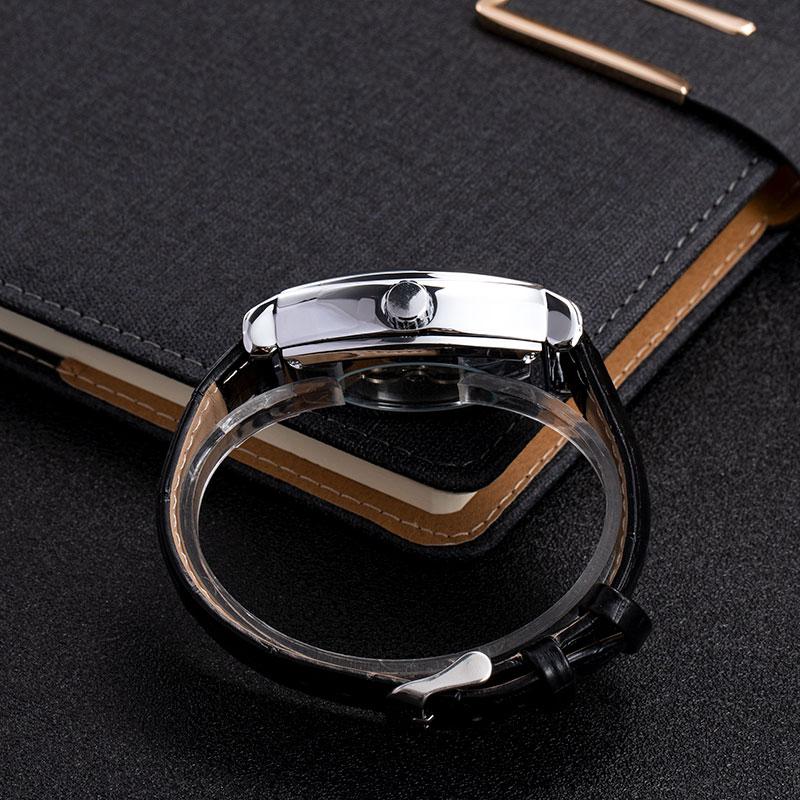 Luxury Automatic Mechanical Watch for Men, Analog Dial, Leather Strap, Moon Phase Display, Minimalist Barrel Design, No Battery Needed