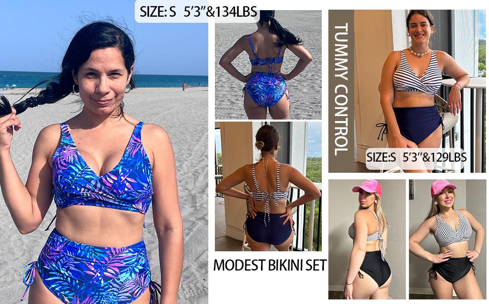 Aqua Eve Women High Waisted Bikini Twist Front Swimsuits Lace up Bikini Tops Ruched Push up Two Piece Bathing Suits