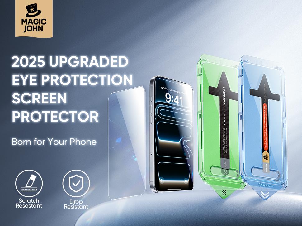 MAGIC JOHN 2-Pack Screen Protector for iPhone, Samsung, and Google–Crystal Clear, Scratch-Resistant, Ultra-Smooth Touch, Privacy Protection, Circular Polarized Eye Protection, Easy Installation