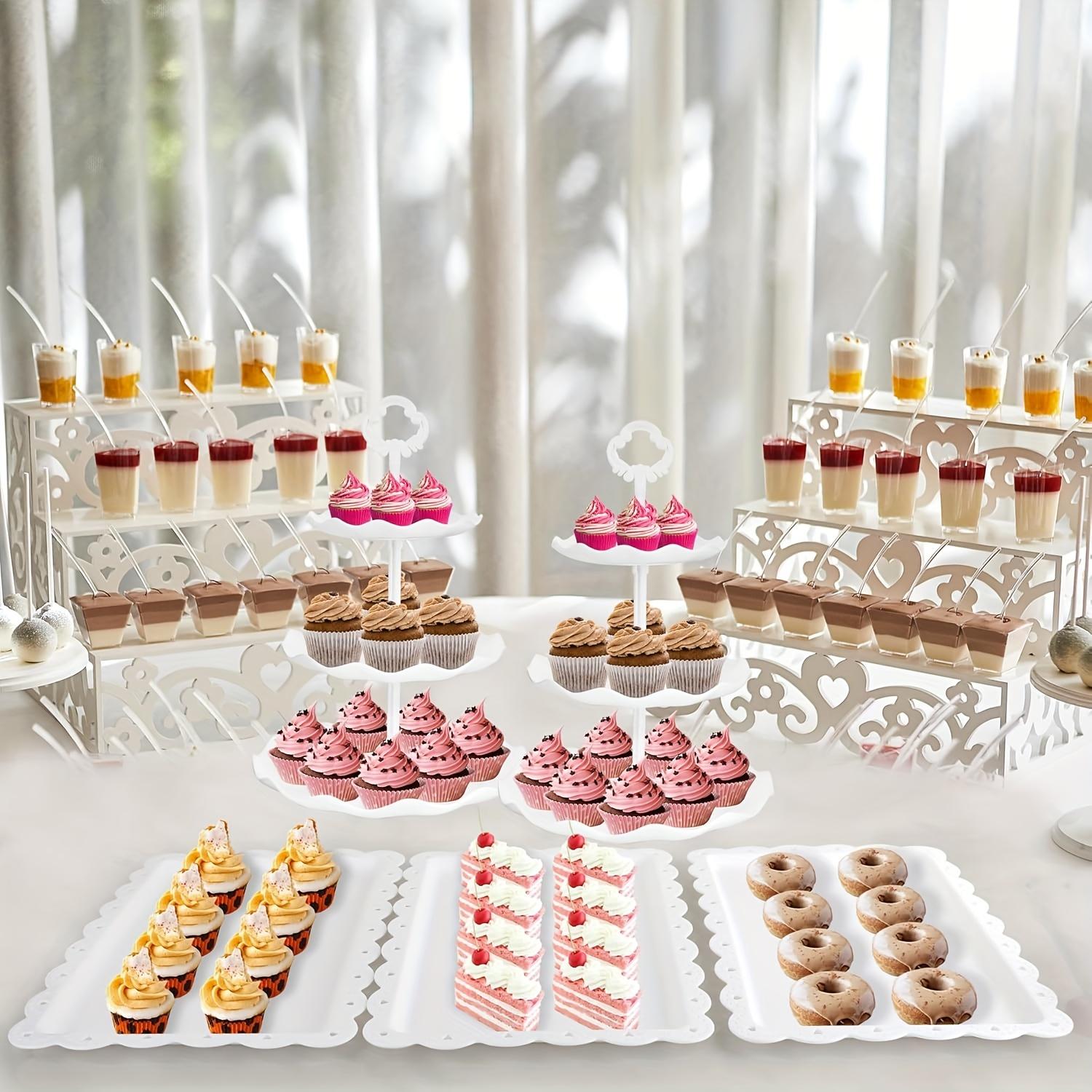 10 Pieces Christmas Cake Stands, 3 Double Tier Cupcake Stands + 3 Three Tier Cupcake Stands + 4 Appetizer Trays for Birthday Baby Bridal Shower Organiser Racks