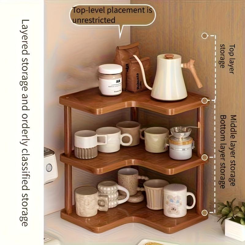 Space-saving curved corner shelf, multi-layer countertops, cabinets, laundry storage units, easy-to-assemble corner shelves, suitable for small spaces, coffee station organizers, practical shelving units