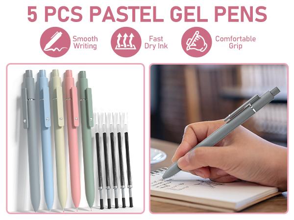 Nicpro 50 Pack Aesthetic School Supplies with Pen Case, 5 Quick Dry Retractable Black Ink Pens, 12 Pastel Highlighters, 6 Pastel Mechanical Pencil Set 0.5 & 0.7 & 0.9 & 2.0 mm for Students Stationary