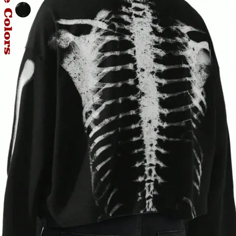 Men's Waffle Crew Neck Long Sleeve Top, Vintage Skull Print, Breathable Fabric, Punk Gothic Y2K Streetwear, Casual Daily Wear