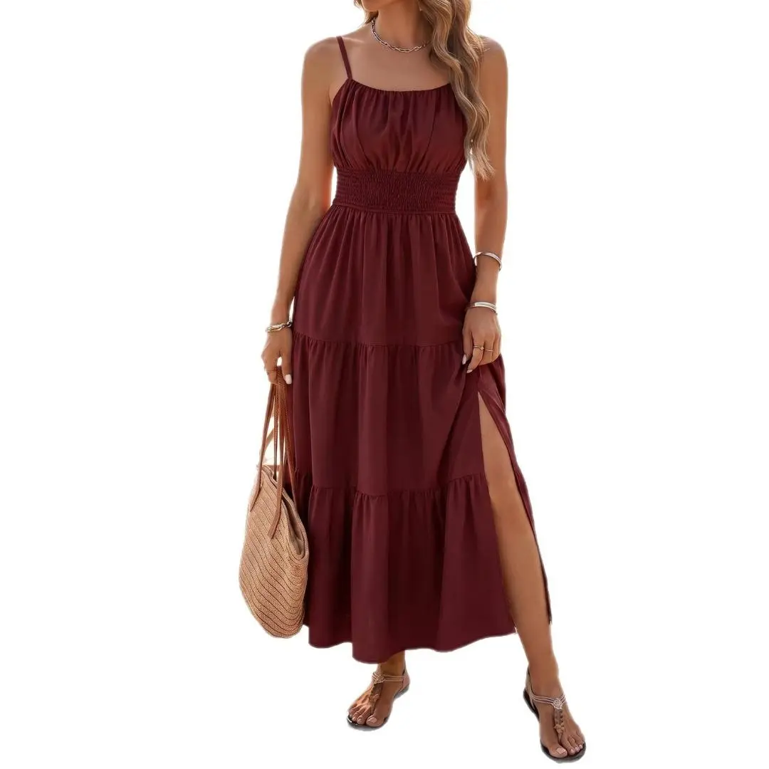 Women's Solid Color Sleeveless Spaghetti Strap Ruched Bodycon Maxi Dress - Slimming, Chic, Elegant, Lavender Corset Cami Gown for Going Out, Vacation, Cruise Graduation Casual Summer Lounge Wear