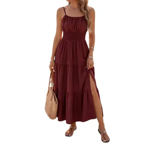 Women's Classic Italian Solid Color Sleeveless Spaghetti Strap Ruched Waist Bodycon Maxi Dress - Slimming, Chic, Elegant Lavender Corset Cami Gown for Going Out, Vacation