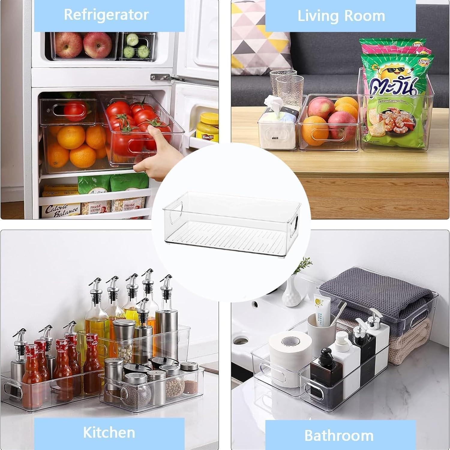 Transparent Cosmetic Organizer Shelf, Stackable Desktop Storage Box, Office Makeup Jewelry Tray, Kitchen Food Container with Handle