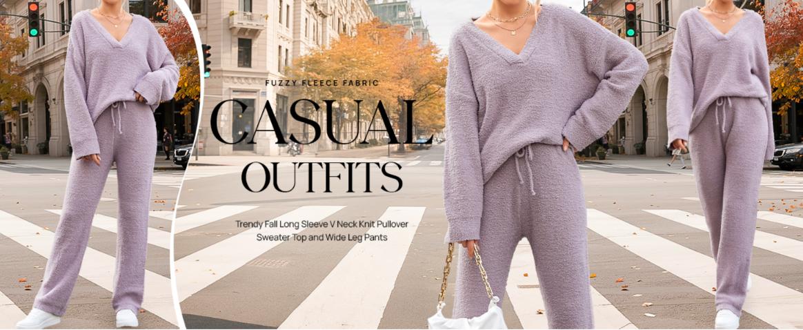 MEROKEETY Women's Lounge Sets 2025 Fall Fashion 2 Piece Outfits Sweater Pajama Set Fuzzy Loungewear Matching Winter Clothes