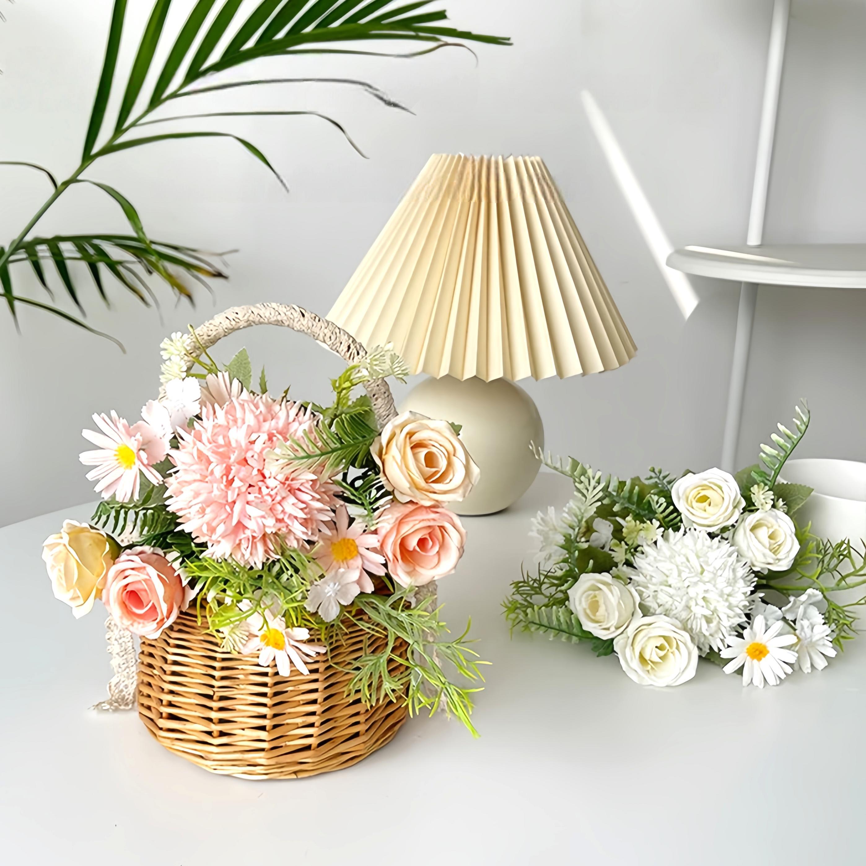 5Pcs Artificial Flowers 7 Stems Mixed Fake Bouquet with Rose Daisy Chrysanthemum Hydrangea, No Fade Faux Flower Arrangement for Wedding Bridal Bouquet Home Decor Garden Party Gift, Rustic Farmhouse Style