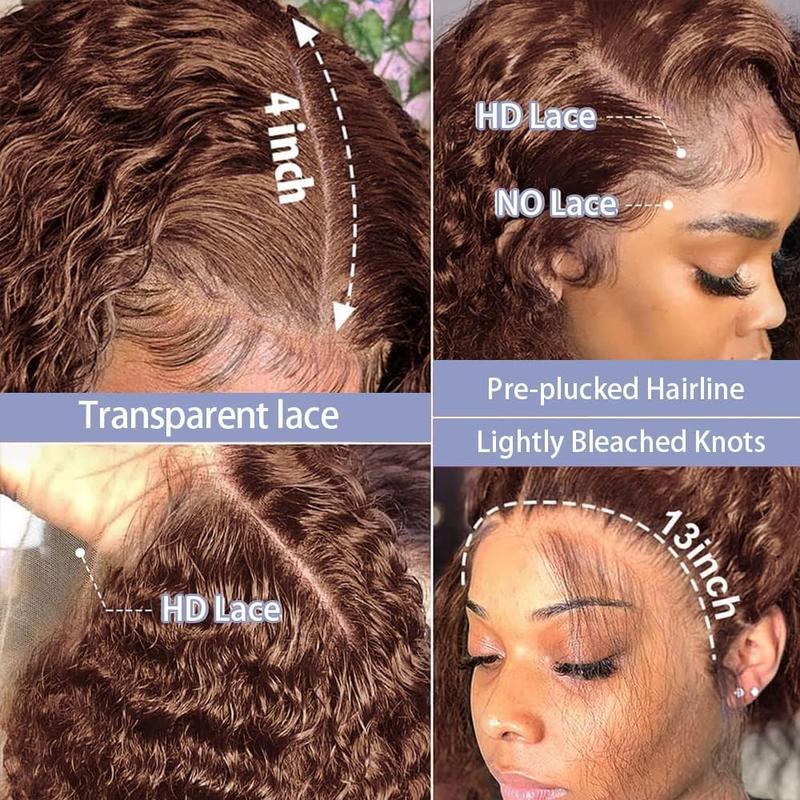 Bling Hair Deep Wave Chocolate Brown Colored 13x4/13x6 HD Transparent Lace Wigs Human Hair 180% Density for Women Pre Plucked with Natural Hairline