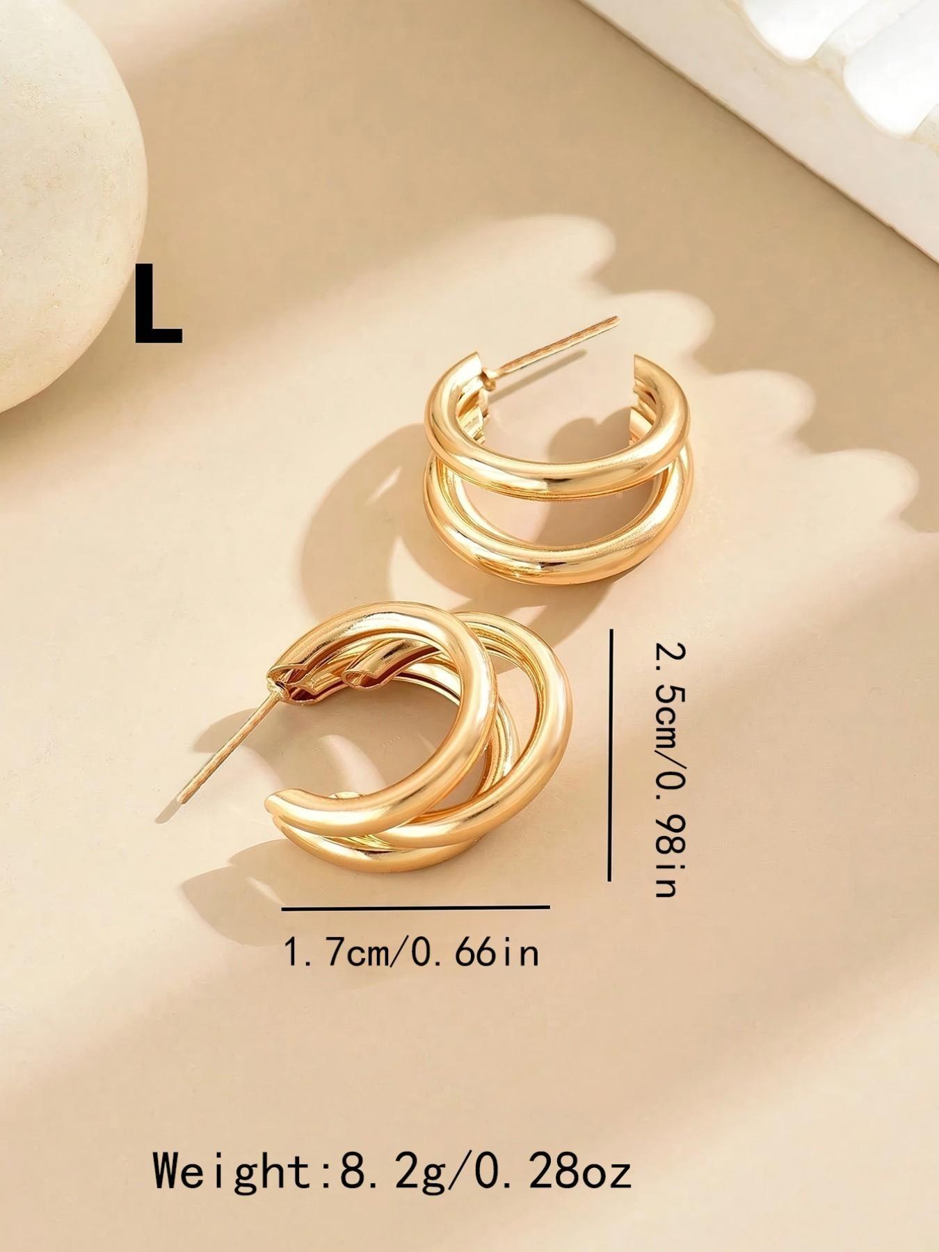 Elegant Three-Ring Low Allergy Earrings, Punk Metal Texture, Perfect for Parties and Dates, Stylish Jewelry Pins