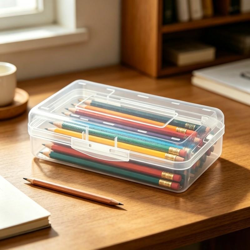 Large Capacity Multi-Functional Plastic Storage Box, Transparent Pencil Case, Simple Stationery Box for Students, Art Sketching Supplies Organizer