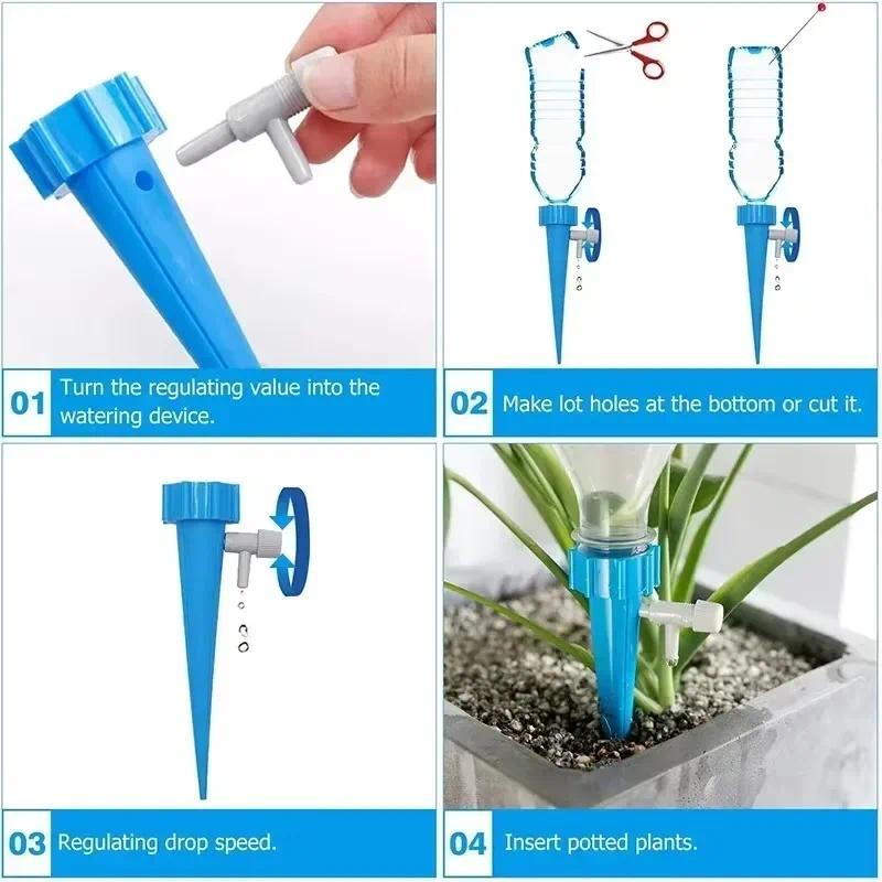 1/6PCS Flower Automatic Drip Irrigation Adjustable Water Flow Drip Device Gardening Plant Automatic Drip Automatic Watering Stakes