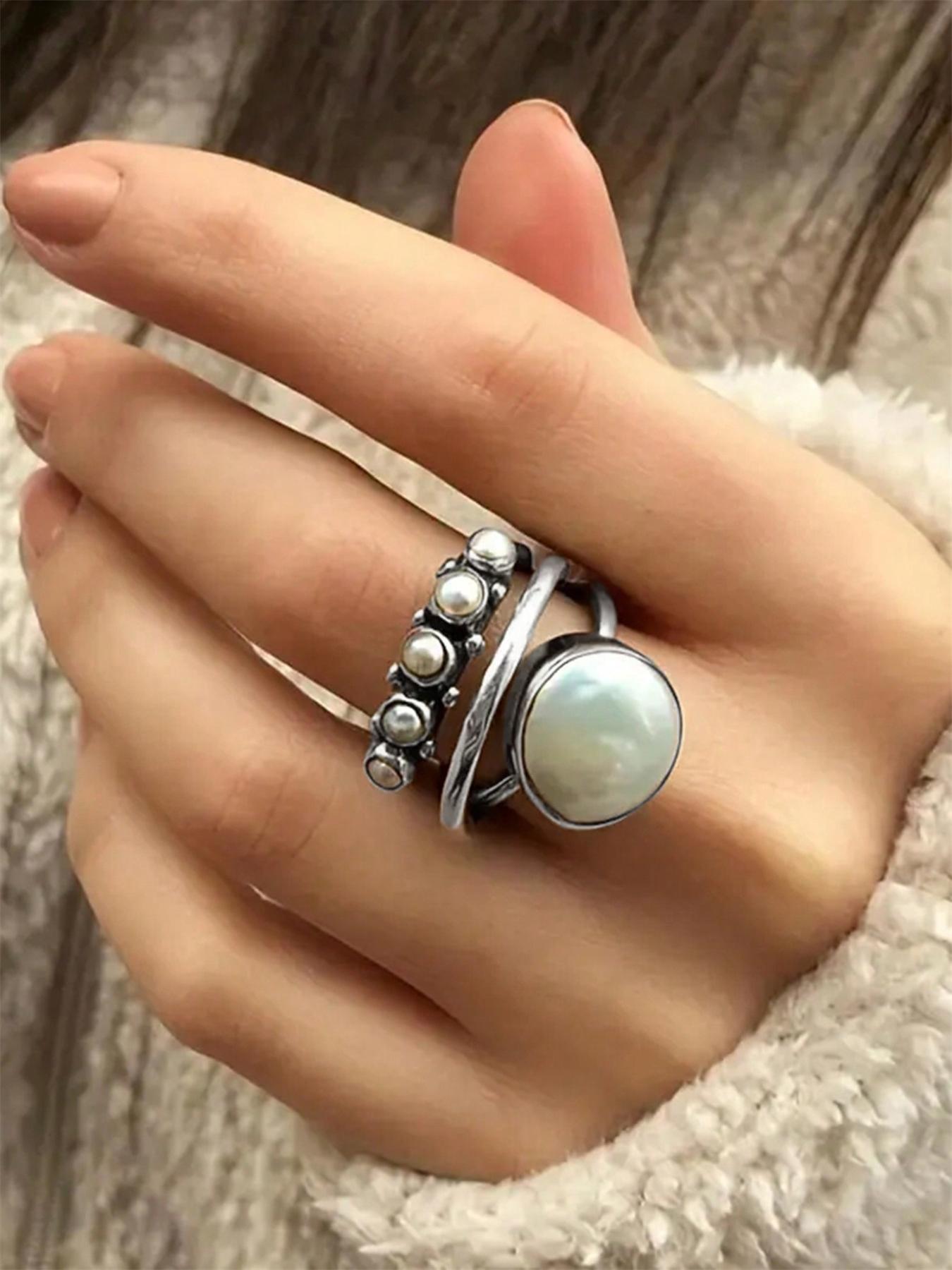 1 PC Retro Style Faux Pearl Ring For Women Fashion Rings For Wedding ...