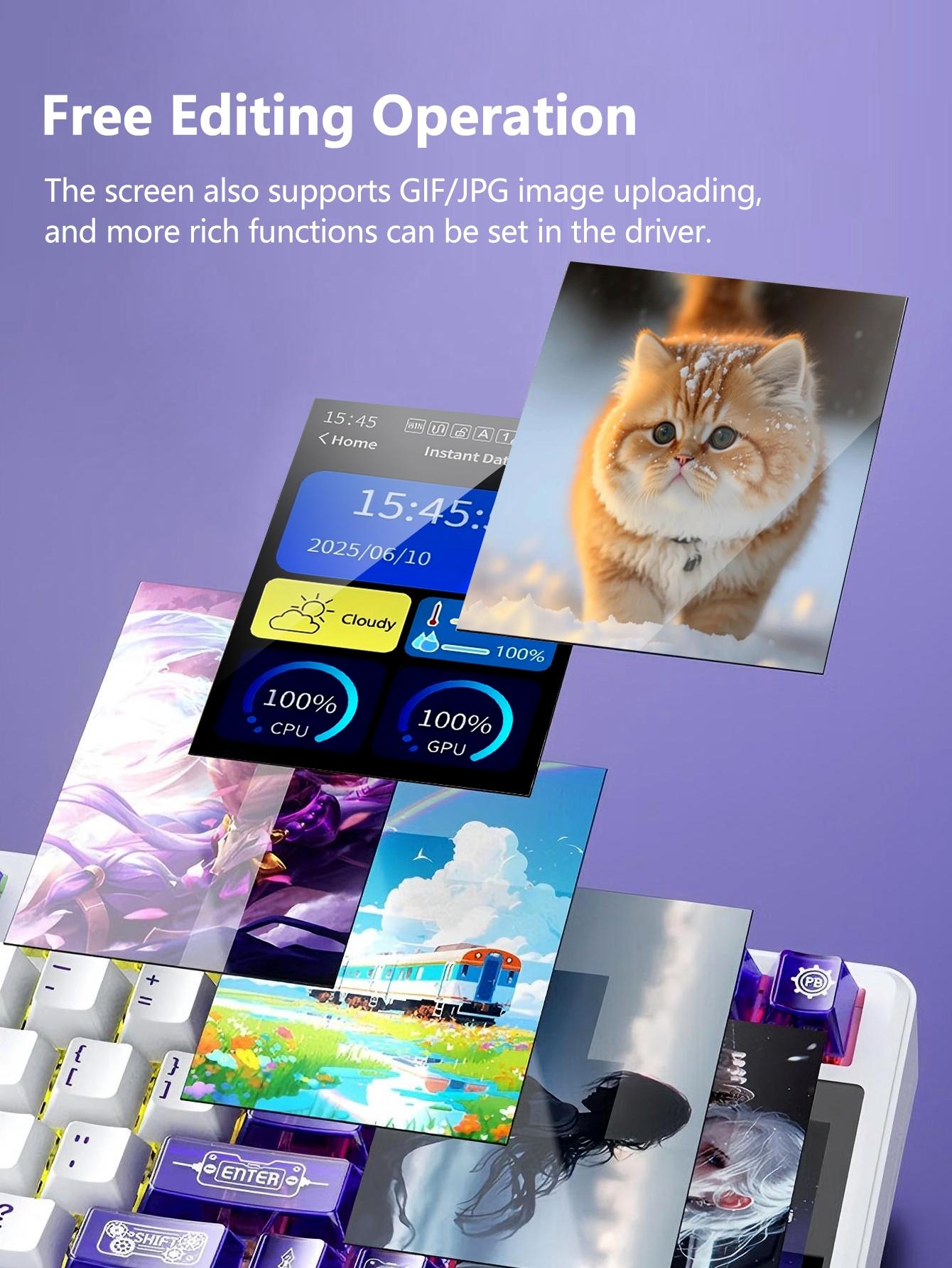 Aula L99 High Definition Touchscreen Mechanical Keyboard, 84 Keys, RGB Lighting, Wireless/l Wired, Customizable Animations, Gaming Essential