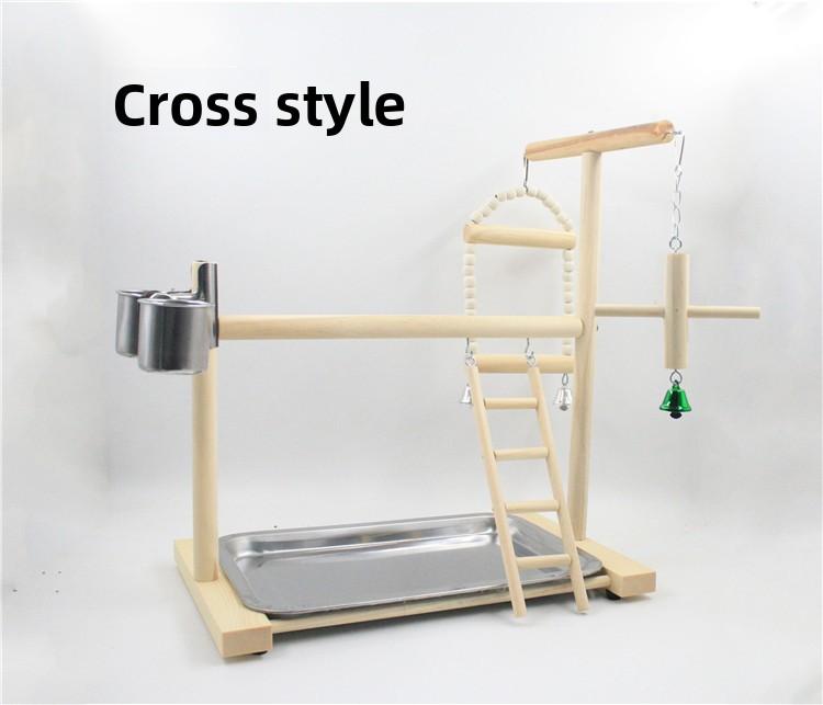 Solid Wood Parrot Stand Perch with Bird Ladder Stand Stainless Steel Feeder and Playground