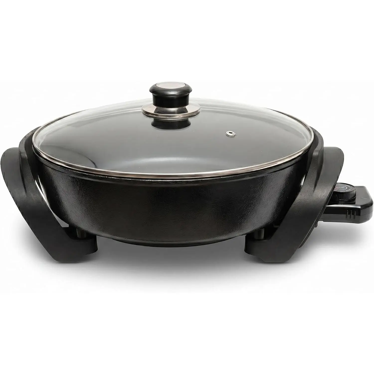 Round Electric Skillet with Lid, 12-Inch Nonstick Frying Pan | 5 Qt Electric Frying Pan with Adjustable Temperature Control, Vented Glass Lid, Heat-Resistant Handles & Dishwasher Safe